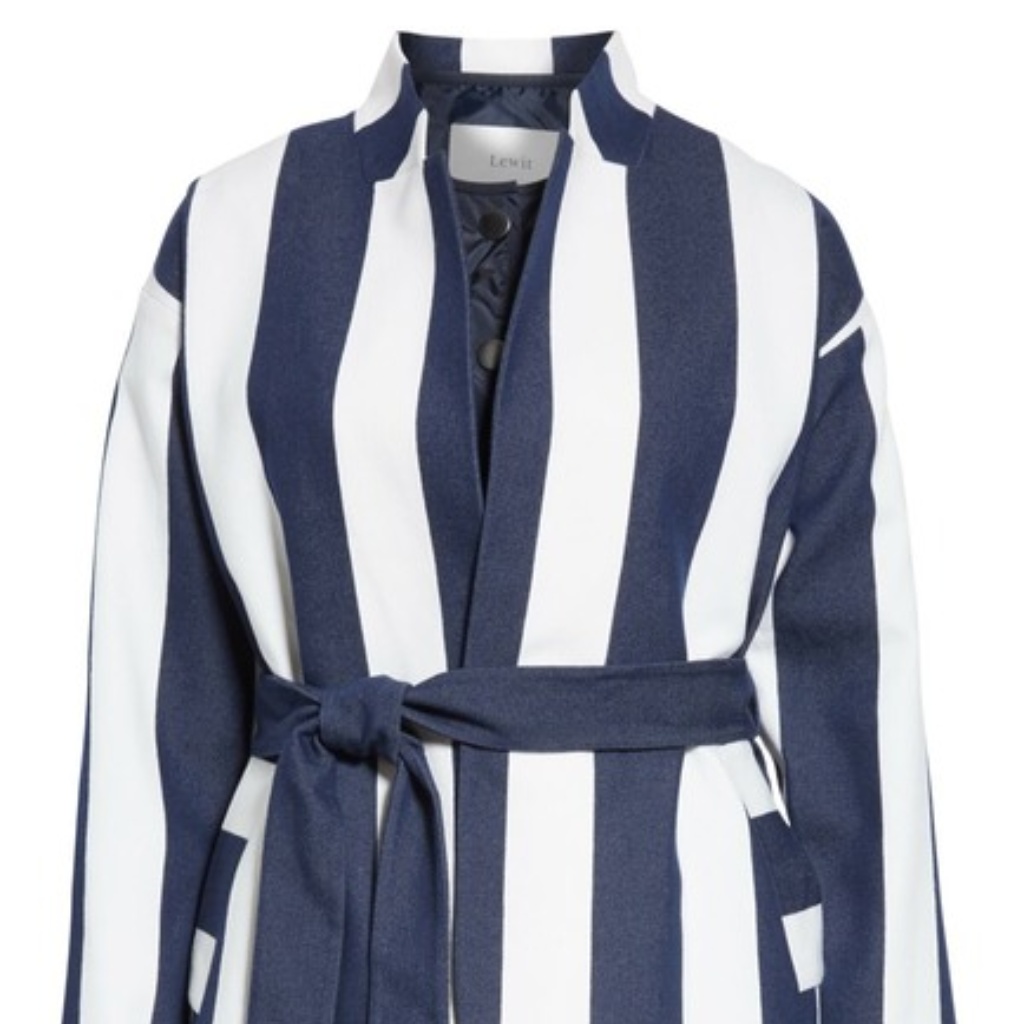 Lewit Stripe Tie Waist Blazer With Vest Insert